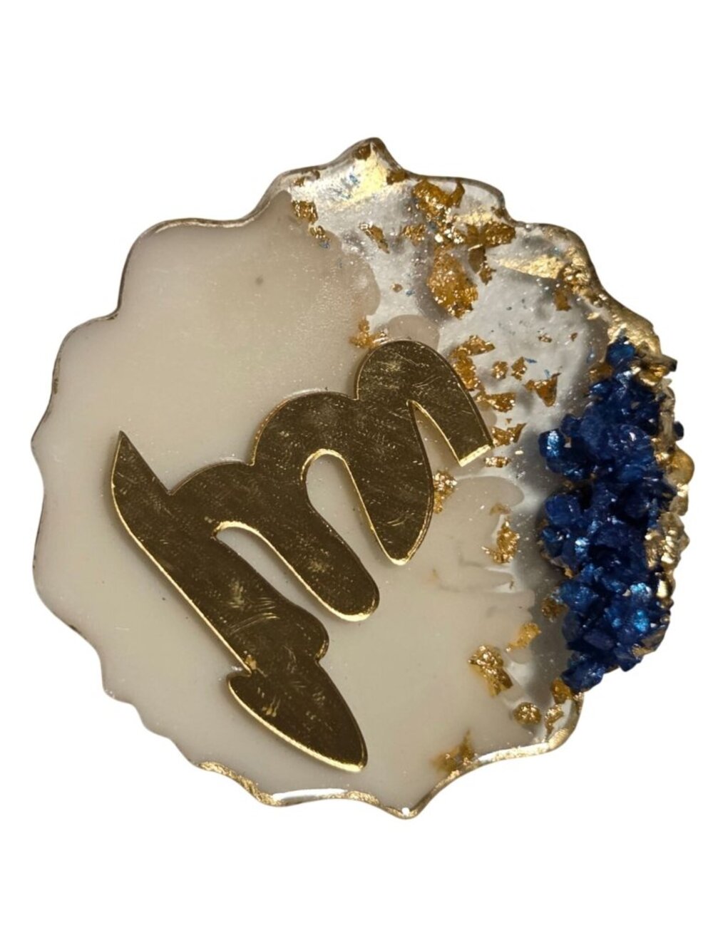 Handmade Resin Magnet Gold Virgo Symbol Blue Crystals Gold Flakes Zodiac Gift